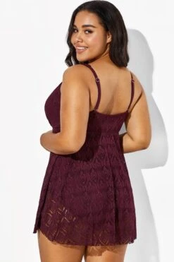 Wine Crochet Side Slit V-Neck Graceful Swimdress 14 Wine Crochet Side Slit V-Neck Graceful Swimdress -Luna Marina Store b sfsd1911005 2 1