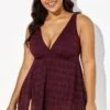 Wine Crochet Side Slit V-Neck Graceful Swimdress 1 Wine Crochet Side Slit V-Neck Graceful Swimdress -Luna Marina Store b sfsd1911005 6 1