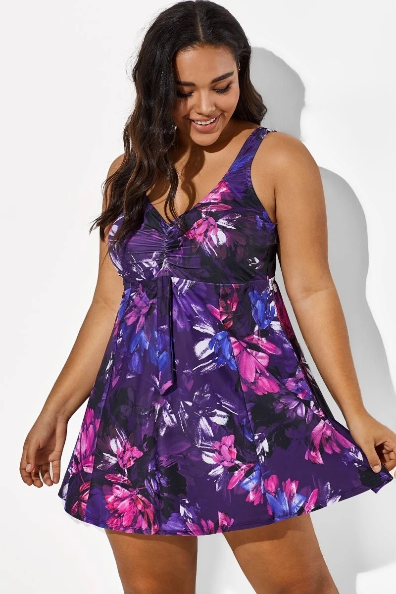 Multicolored Lotus Tie Front V-Neck Swimdress 8 Multicolored Lotus Tie Front V-Neck Swimdress - Image 6