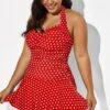 Red Halter Twist-front Polka Dot Swimdress 1 Red Halter Twist-front Polka Dot Swimdress -Luna Marina Store b sfsd1911031 11