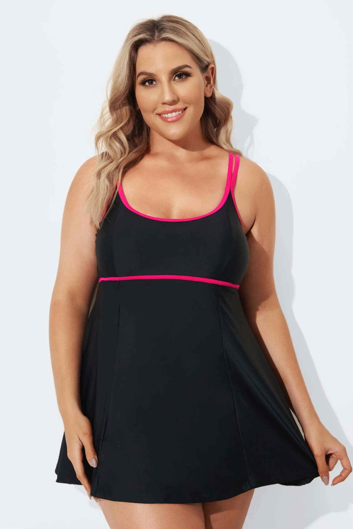 Black Scoopneck Double Lingerie Straps Swimdress 3 Black Scoopneck Double Lingerie Straps Swimdress