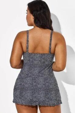 Black Twist Front Sweetheart Neckline Ruffle Swimdress -Luna Marina Store b sfsd1911039 2