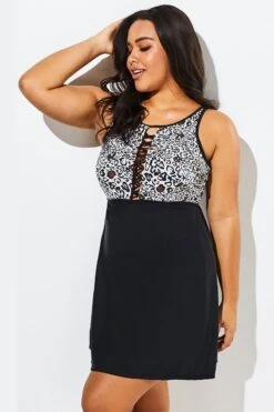 Black Leopard Print Sexy Side Lace Up Swimdress -Luna Marina Store b sfsd1911045 3