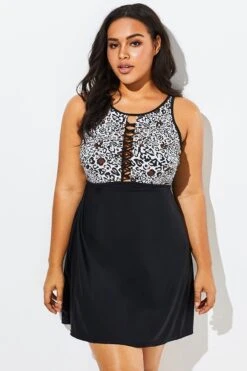 Black Leopard Print Sexy Side Lace Up Swimdress -Luna Marina Store b sfsd1911045 5
