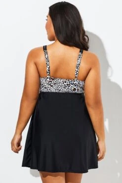 Black Leopard Print Sexy Side Lace Up Swimdress -Luna Marina Store b sfsd1911045 6