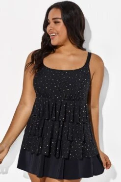 Black Square Neck Ruffle Vintage Women Swimdress -Luna Marina Store b sfsd1911046 33