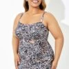 Leopard Twist Front Sweetheart Neckline Ruffle Swimdress