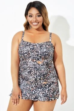 Leopard Twist Front Sweetheart Neckline Ruffle Swimdress 11 Leopard Twist Front Sweetheart Neckline Ruffle Swimdress -Luna Marina Store b sfsd1911053 4