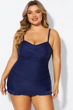 Dark Blue Twist Front Sweetheart Neckline Ruffle Swimdress -Luna Marina Store b sfsd1911054 3