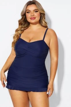 Dark Blue Twist Front Sweetheart Neckline Ruffle Swimdress -Luna Marina Store b sfsd1911054 4
