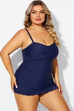 Dark Blue Twist Front Sweetheart Neckline Ruffle Swimdress -Luna Marina Store b sfsd1911054 5