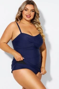Dark Blue Twist Front Sweetheart Neckline Ruffle Swimdress -Luna Marina Store b sfsd1911054 6