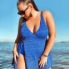Blue Crochet Side Slit V-Neck Graceful Swimdress 2 Blue Crochet Side Slit V-Neck Graceful Swimdress -Luna Marina Store b sfsd1911064 5 2