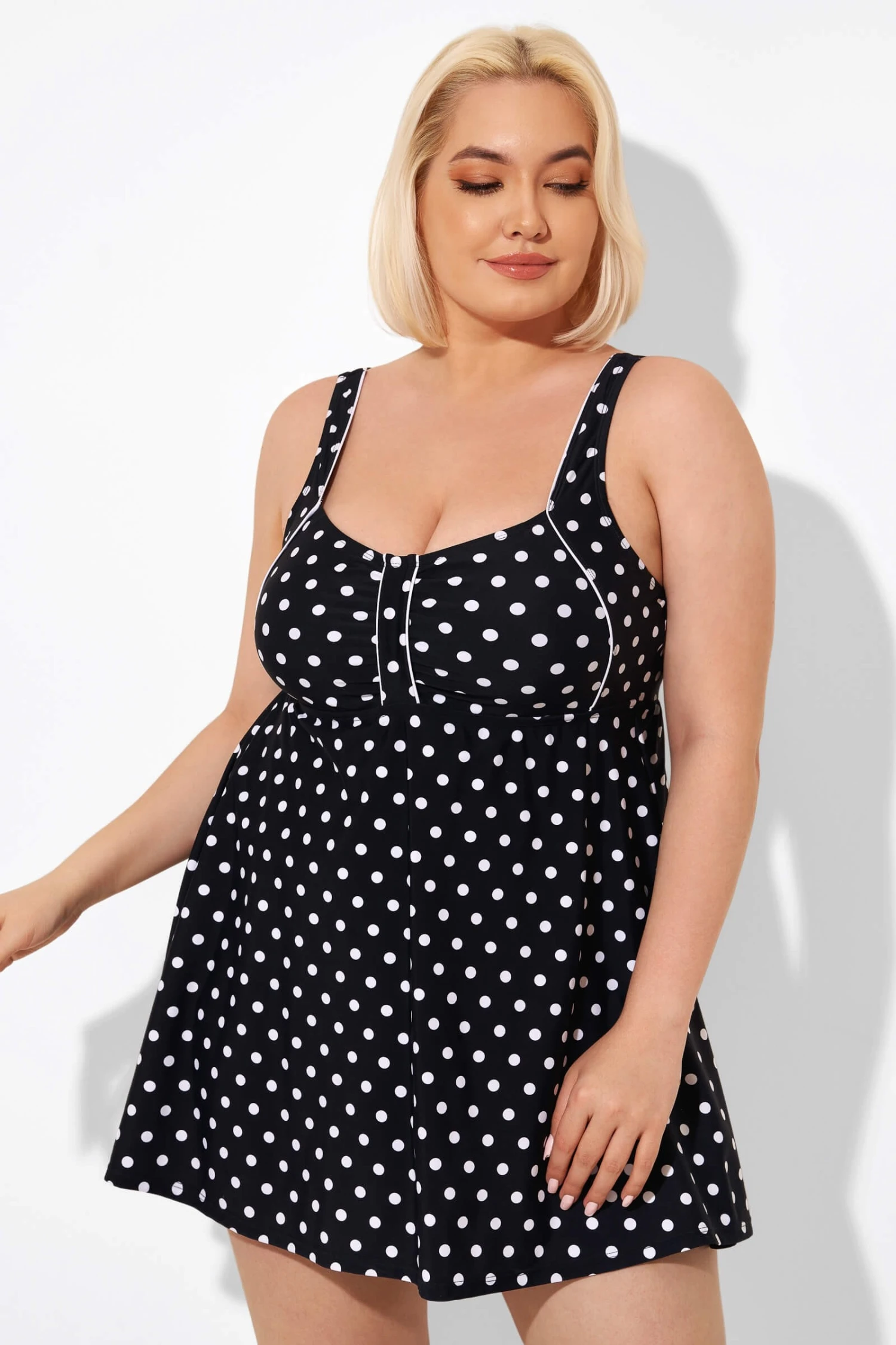 Black Dot Retro Round Neck Wide Strap Swimdress 3 Black Dot Retro Round Neck Wide Strap Swimdress