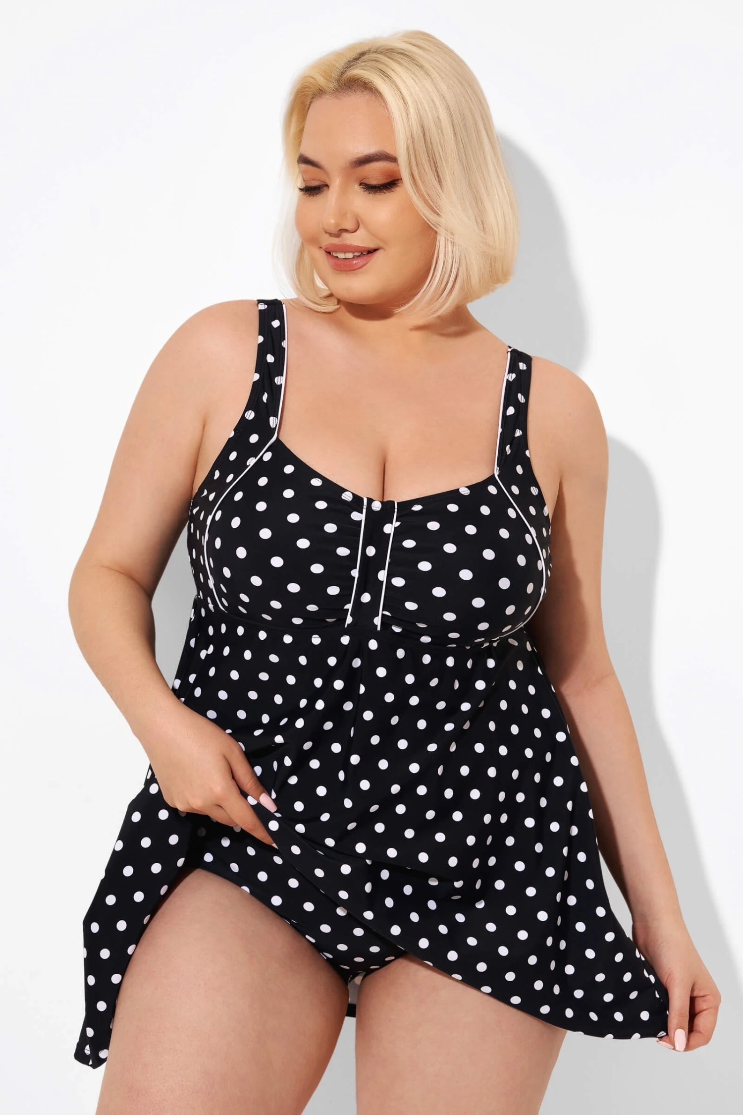 Black Dot Retro Round Neck Wide Strap Swimdress 4 Black Dot Retro Round Neck Wide Strap Swimdress - Image 2