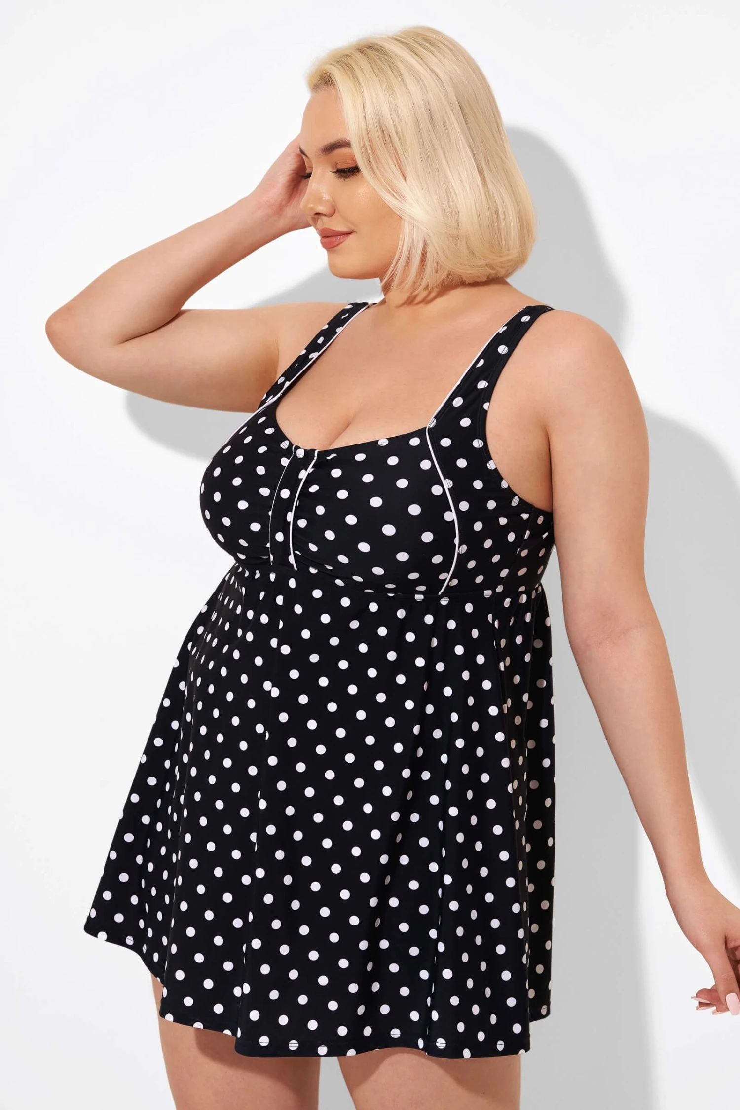 Black Dot Retro Round Neck Wide Strap Swimdress 6 Black Dot Retro Round Neck Wide Strap Swimdress - Image 4