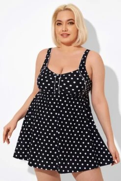 Black Dot Retro Round Neck Wide Strap Swimdress 12 Black Dot Retro Round Neck Wide Strap Swimdress -Luna Marina Store b sfsd2003039 5