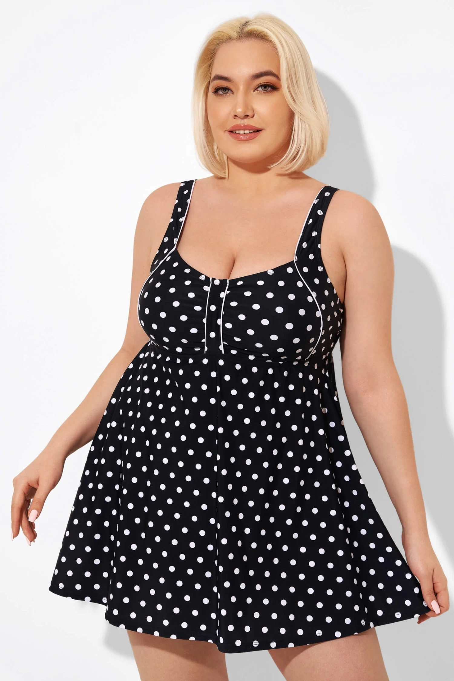 Black Dot Retro Round Neck Wide Strap Swimdress 7 Black Dot Retro Round Neck Wide Strap Swimdress - Image 5