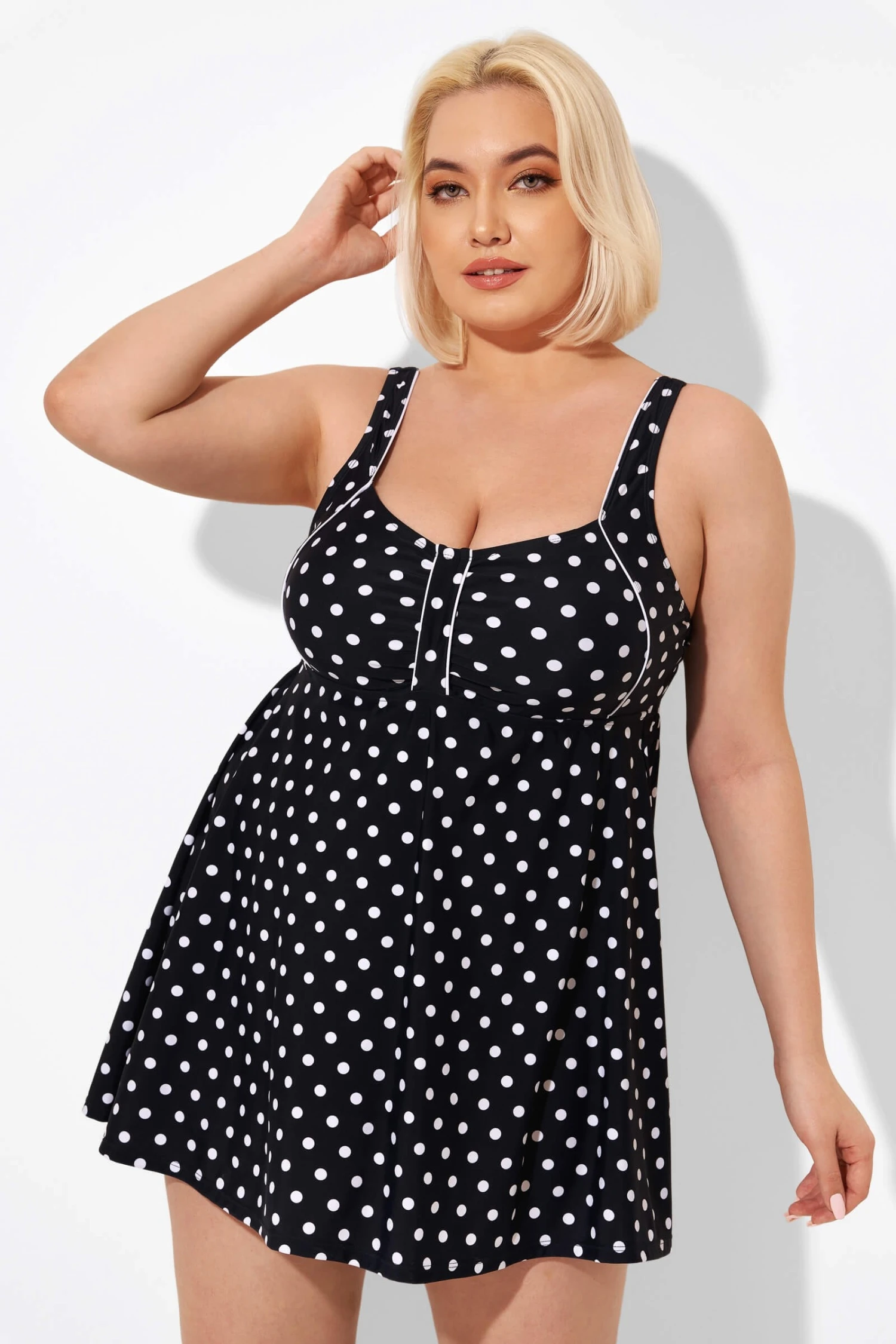 Black Dot Retro Round Neck Wide Strap Swimdress 8 Black Dot Retro Round Neck Wide Strap Swimdress - Image 6