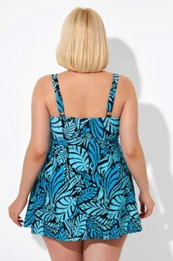 Blue Leaves Printed V-neck Women Swimdress -Luna Marina Store b sfsd2003046 2