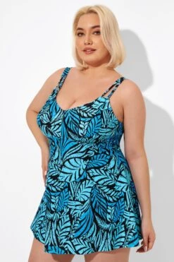 Blue Leaves Printed V-neck Women Swimdress -Luna Marina Store b sfsd2003046 5
