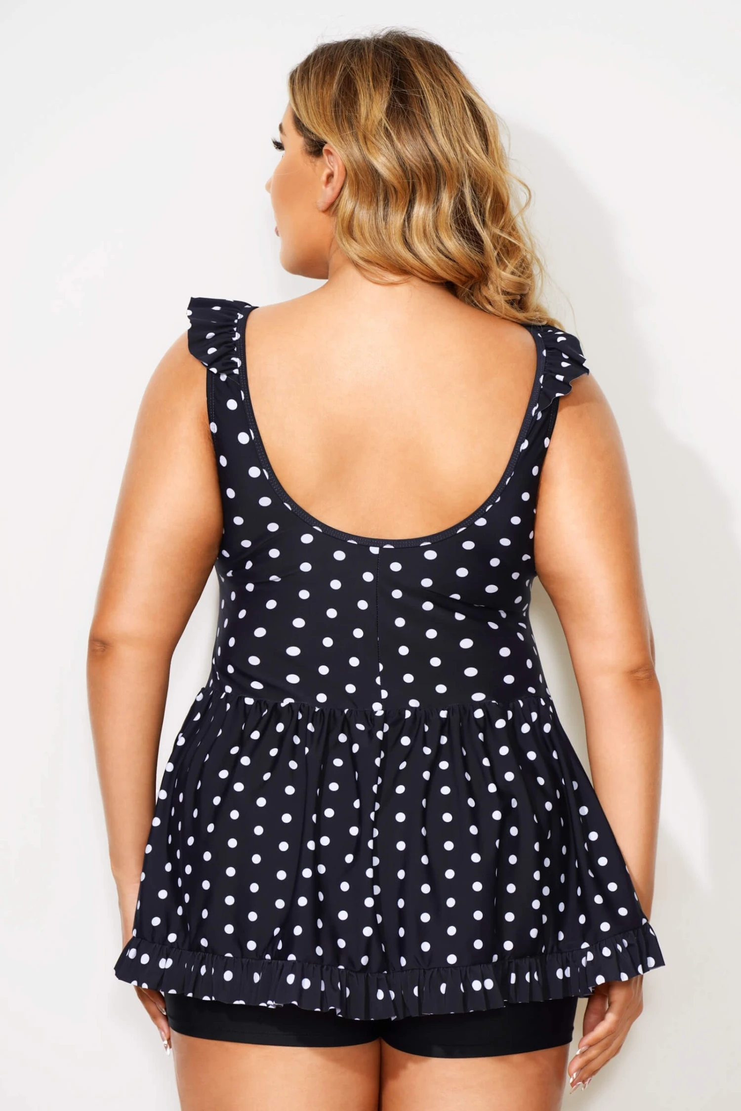 Polka Dots Ruffle V-neck Classic Women Swimdress 4 Polka Dots Ruffle V-neck Classic Women Swimdress - Image 2