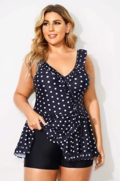 Polka Dots Ruffle V-neck Classic Women Swimdress 8 Polka Dots Ruffle V-neck Classic Women Swimdress -Luna Marina Store b sfsd2003052 3