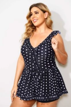 Polka Dots Ruffle V-neck Classic Women Swimdress 9 Polka Dots Ruffle V-neck Classic Women Swimdress -Luna Marina Store b sfsd2003052 4