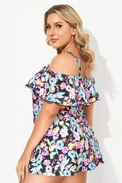 Floral Printed Off-the-Shoulder Flounce Swimdress 8 Floral Printed Off-the-Shoulder Flounce Swimdress -Luna Marina Store b sfsd2003054 3
