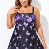 Elegant Ombre Butterfly Print Square Neck Swimdress -Luna Marina Store b sfsd2003133 1