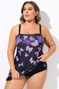 Elegant Ombre Butterfly Print Square Neck Swimdress -Luna Marina Store b sfsd2003133 3