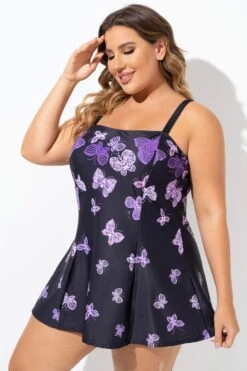 Elegant Ombre Butterfly Print Square Neck Swimdress -Luna Marina Store b sfsd2003133 4