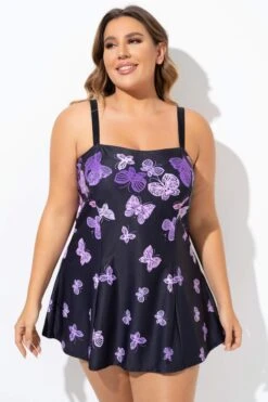 Elegant Ombre Butterfly Print Square Neck Swimdress -Luna Marina Store b sfsd2003133 5