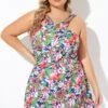 Tropic Pattern High Neck Wrap Front Swimdress 2 Tropic Pattern High Neck Wrap Front Swimdress -Luna Marina Store b sfsd2003147 1 1