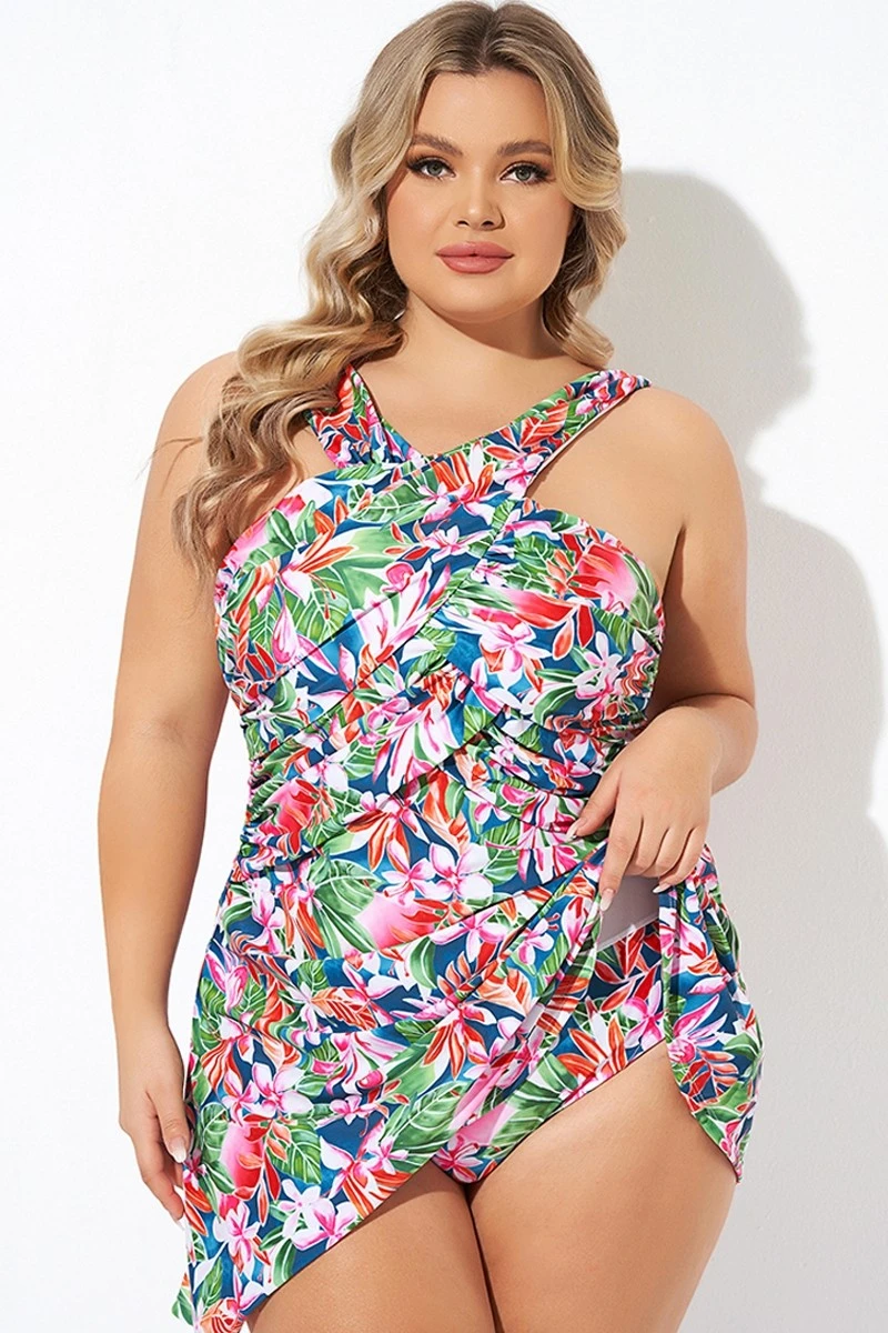 Tropic Pattern High Neck Wrap Front Swimdress 5 Tropic Pattern High Neck Wrap Front Swimdress - Image 3