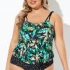 Green Leaf Adjustable Straps Blouson Tankini Top -Luna Marina Store b sftan010006 1 1