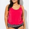 Women Red Loop Strap Blouson Tankini Top 2 Women Red Loop Strap Blouson Tankini Top -Luna Marina Store b sftan1911017 1