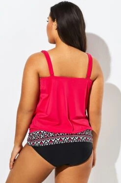 Women Red Loop Strap Blouson Tankini Top 12 Women Red Loop Strap Blouson Tankini Top -Luna Marina Store b sftan1911017 5