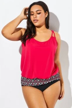 Women Red Loop Strap Blouson Tankini Top 13 Women Red Loop Strap Blouson Tankini Top -Luna Marina Store b sftan1911017 6