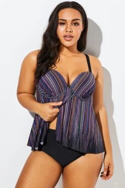 Stripe Flowy Sweetheart Neckline Underwire Tankini Set -Luna Marina Store b sftan1911025 4