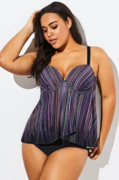 Stripe Flowy Sweetheart Neckline Underwire Tankini Set -Luna Marina Store b sftan1911025 5