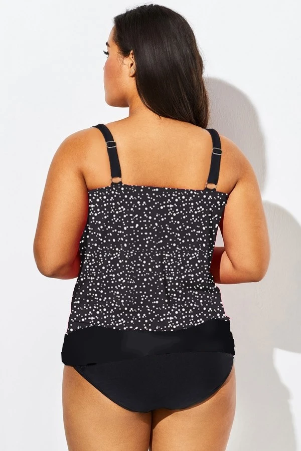 Black White Dot Loop Strap Blouson Tankini Top 4 Black White Dot Loop Strap Blouson Tankini Top - Image 2
