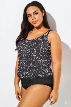 Black White Dot Loop Strap Blouson Tankini Top 10 Black White Dot Loop Strap Blouson Tankini Top -Luna Marina Store b sftan1911127 33 1