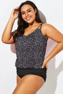 Black White Dot Loop Strap Blouson Tankini Top 11 Black White Dot Loop Strap Blouson Tankini Top -Luna Marina Store b sftan1911127 44 1