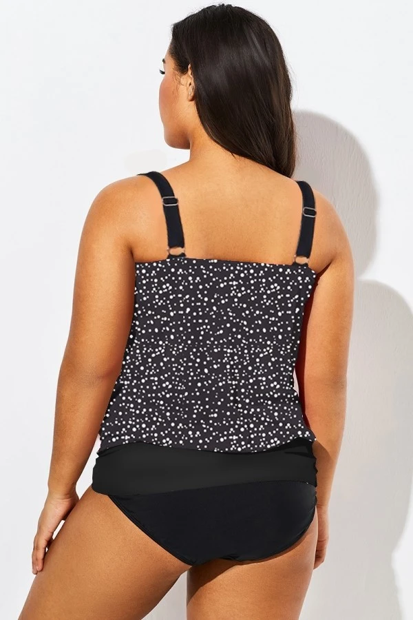 Black White Dot Loop Strap Blouson Tankini Top 7 Black White Dot Loop Strap Blouson Tankini Top - Image 5