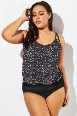 Black White Dot Loop Strap Blouson Tankini Top 13 Black White Dot Loop Strap Blouson Tankini Top -Luna Marina Store b sftan1911127 66 1