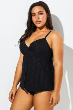 Black Faux Flyaway Flowy Twist Front Tankini Set 12 Black Faux Flyaway Flowy Twist Front Tankini Set -Luna Marina Store b sftan1911161 4