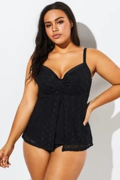 Black Faux Flyaway Flowy Twist Front Tankini Set 11 Black Faux Flyaway Flowy Twist Front Tankini Set -Luna Marina Store b sftan1911161 6
