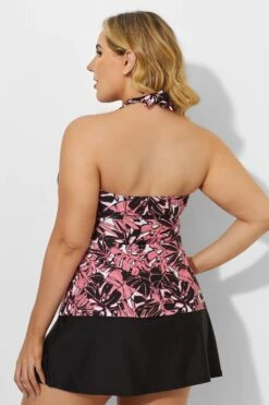 Flower Halter V Neckline Tankini With Slit Skirt 8 Flower Halter V Neckline Tankini With Slit Skirt -Luna Marina Store b sftan1911168 3