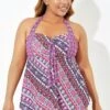 Boho Print Bow Handkerchief Halter Tankini Top -Luna Marina Store b sftan1911173 1
